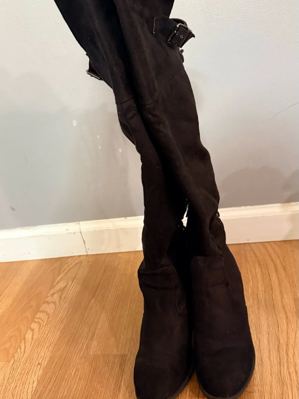 Women's Black Over-the-Knee Lace-Up Buckle Boots